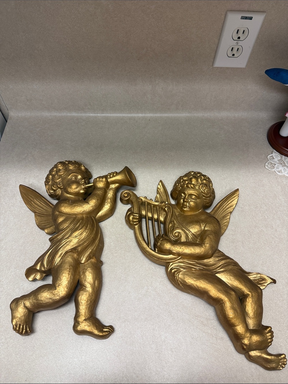 Gold Cherub Wall Plaques Set - Decorative Angels for Home